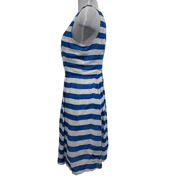 Plenty By Tracy Reese Linen Blend Sheer Bold Stripes Frock Dress In Skydriver S8 - Picture 4 of 14